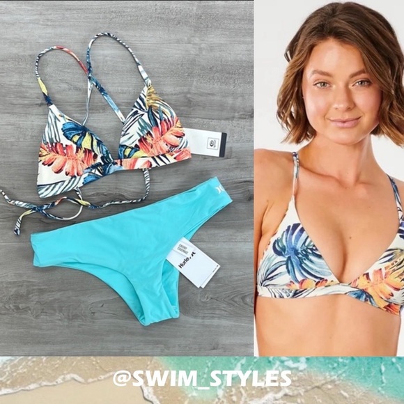 ☀️HURLEY☀️RIP CURL☀️CROSS BACK TRI HIPSTER SURF BOTTOM BIKINI SET - Picture 1 of 14
